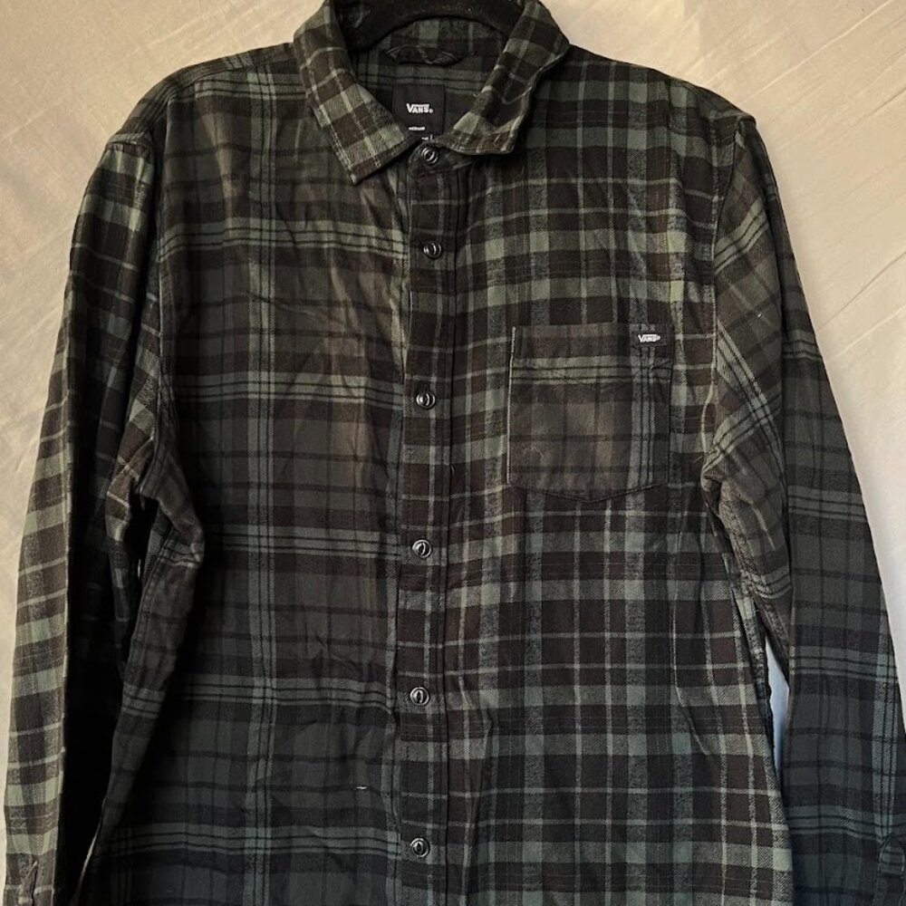 Vans Driftwood Green Flannel L/S Button Down Shirt Size L